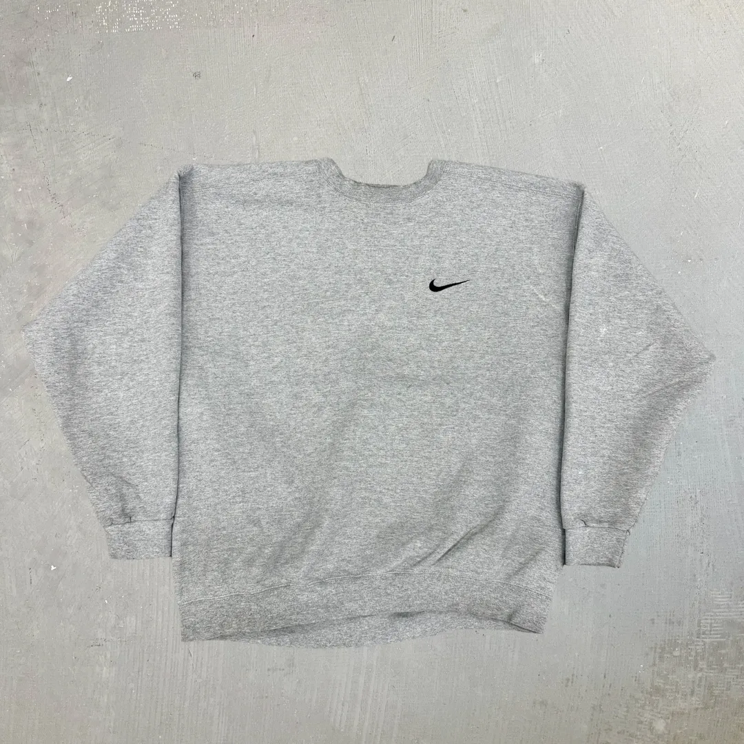 J- Vintage Nike Embroidered Swoosh Made In USA Grey Crewneck - L sold by HG Vintage
