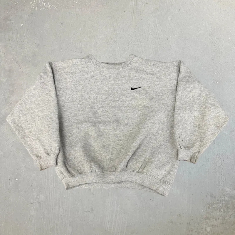 J- Vintage Nike Embroidered Swoosh Made In USA Grey Crewneck - L sold by HG Vintage