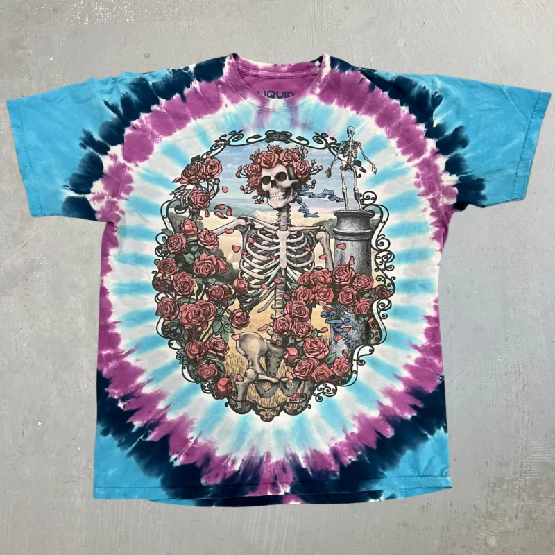 J- Vintage '95 The Grateful Dead Liquid Blue Graphic Skeleton Tie Dye Tee - L made by HG Vintage