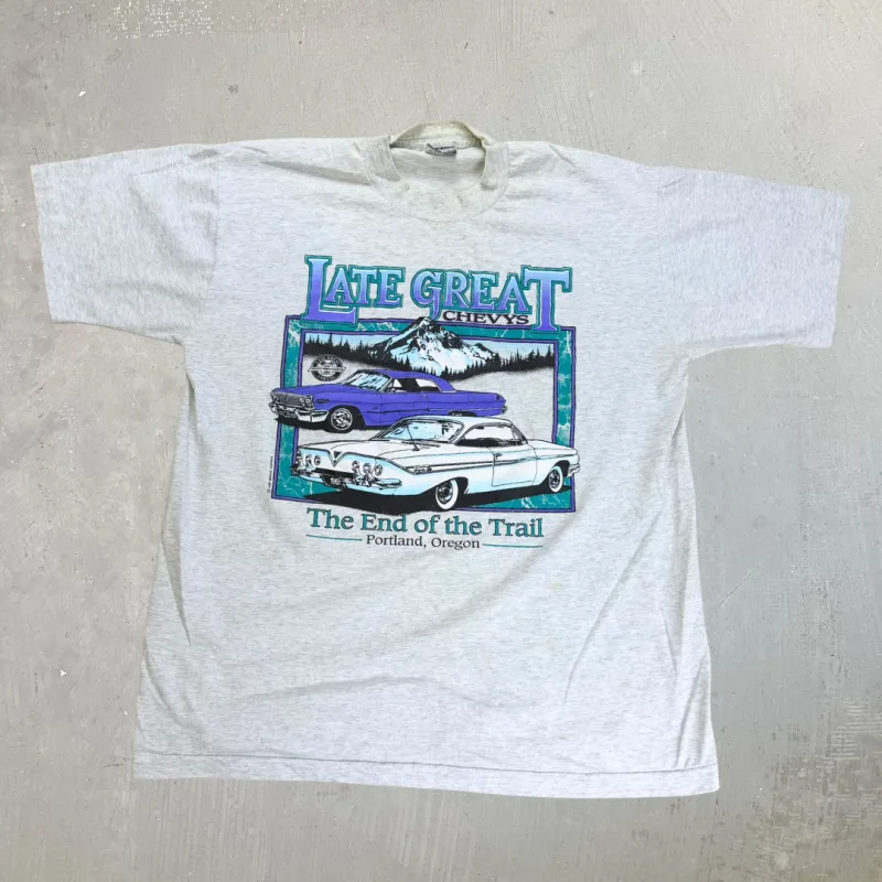 J- Vintage Late Great Chevys Portland Graphic Made In USA  Single Stitch Tee - L made by Nascar