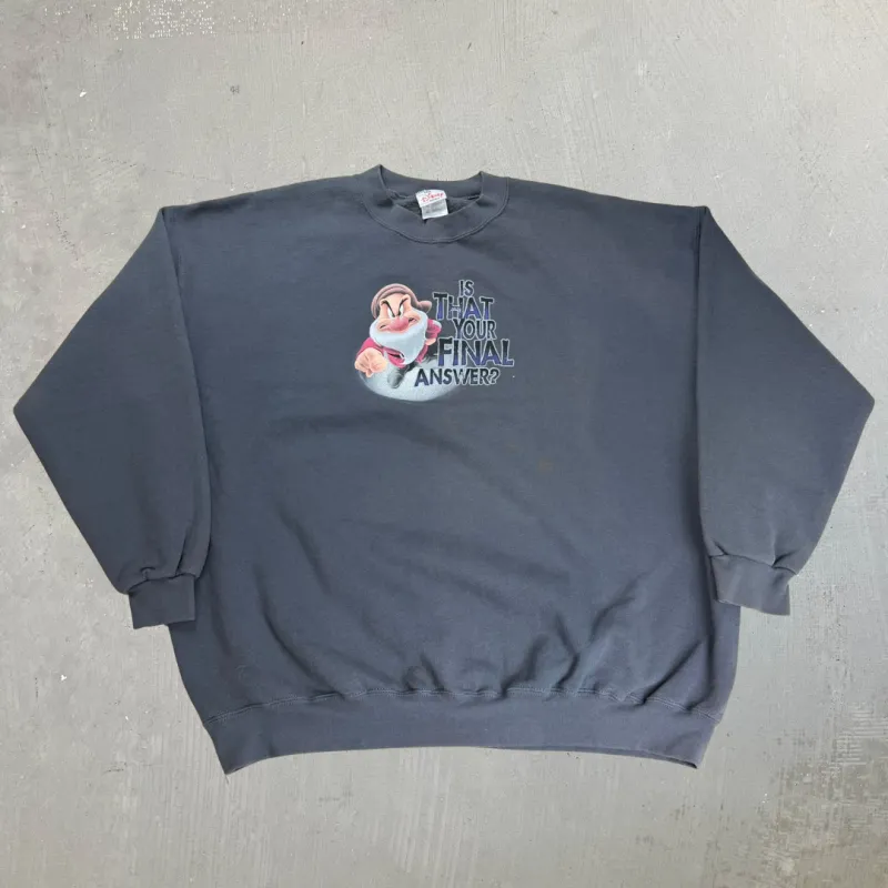 J- Vintage Disney Store Grumpy Dwarf Graphic & Text Crewneck - 2XL sold by HG Vintage