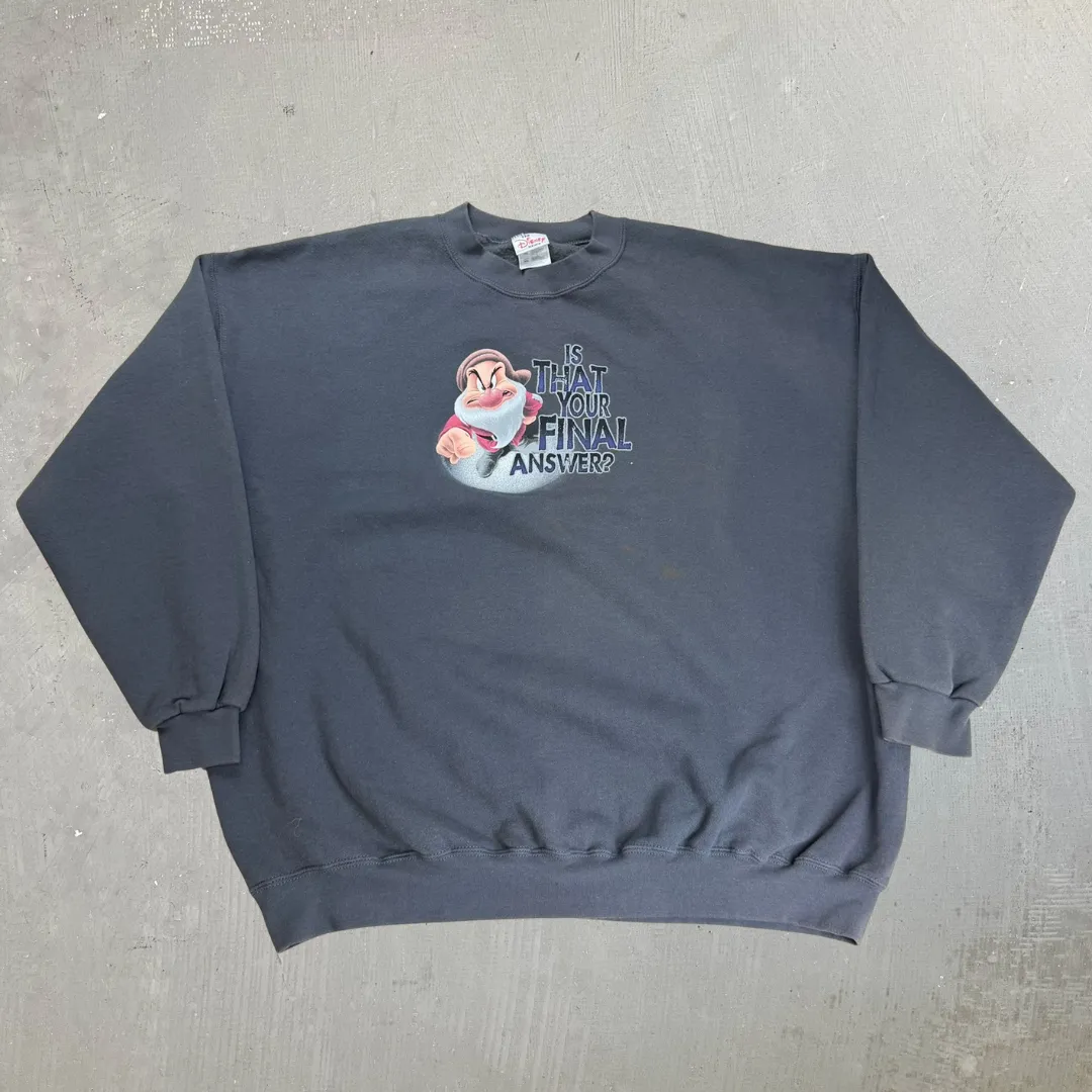 J- Vintage Disney Store Grumpy Dwarf Graphic & Text Crewneck - 2XL sold by HG Vintage