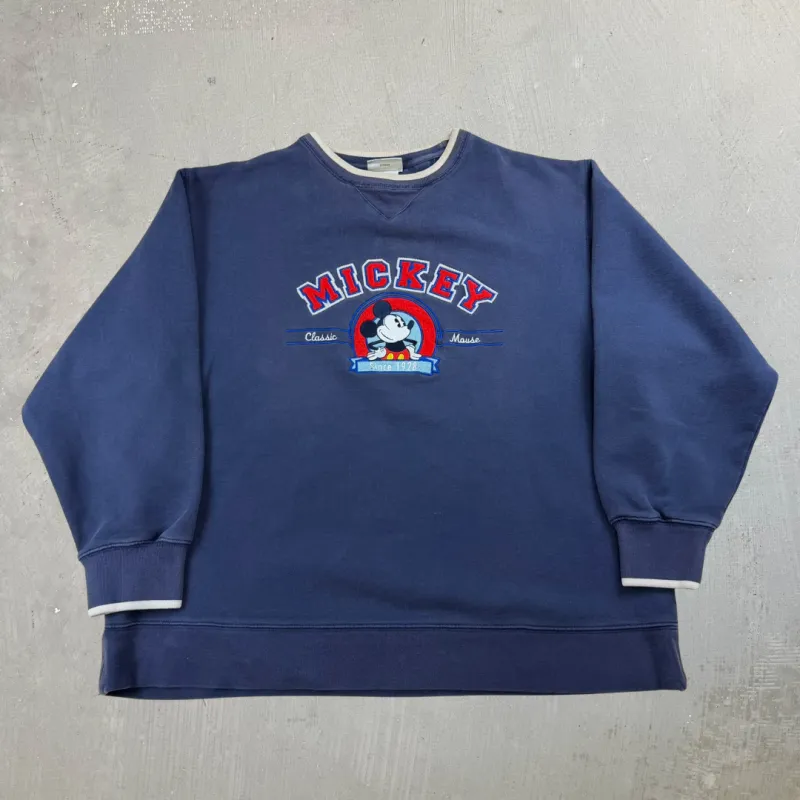 J- Vintage Disney Mickey Classic Mouse Embroidered Text & Graphic Crewneck - L made by HG Vintage