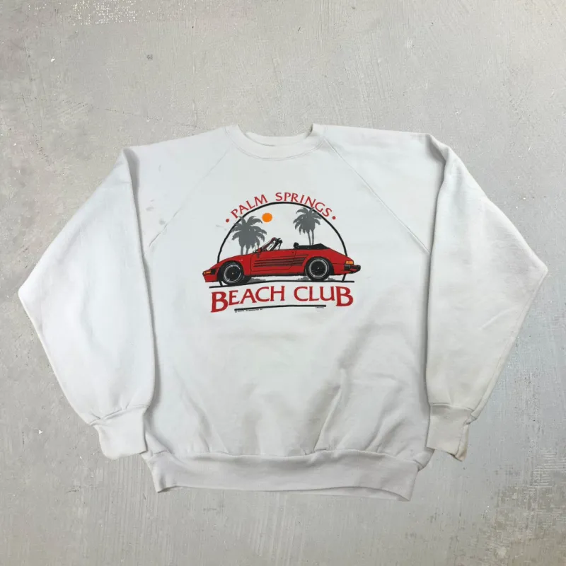 J- Vintage '86 Palm Spring Beach Club Car Graphic Made In USA Crewneck - XL sold by HG Vintage