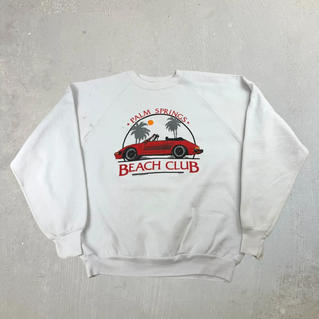 J- Vintage '86 Palm Spring Beach Club Car Graphic Made In USA Crewneck - XL sold by HG Vintage