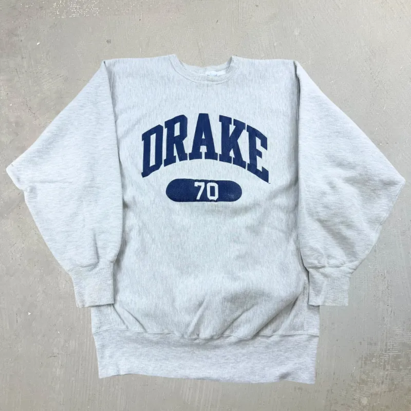 J- Vintage Champion Reverse Weave Drake Text Made In USA Crewneck - 2XL made by HG Vintage
