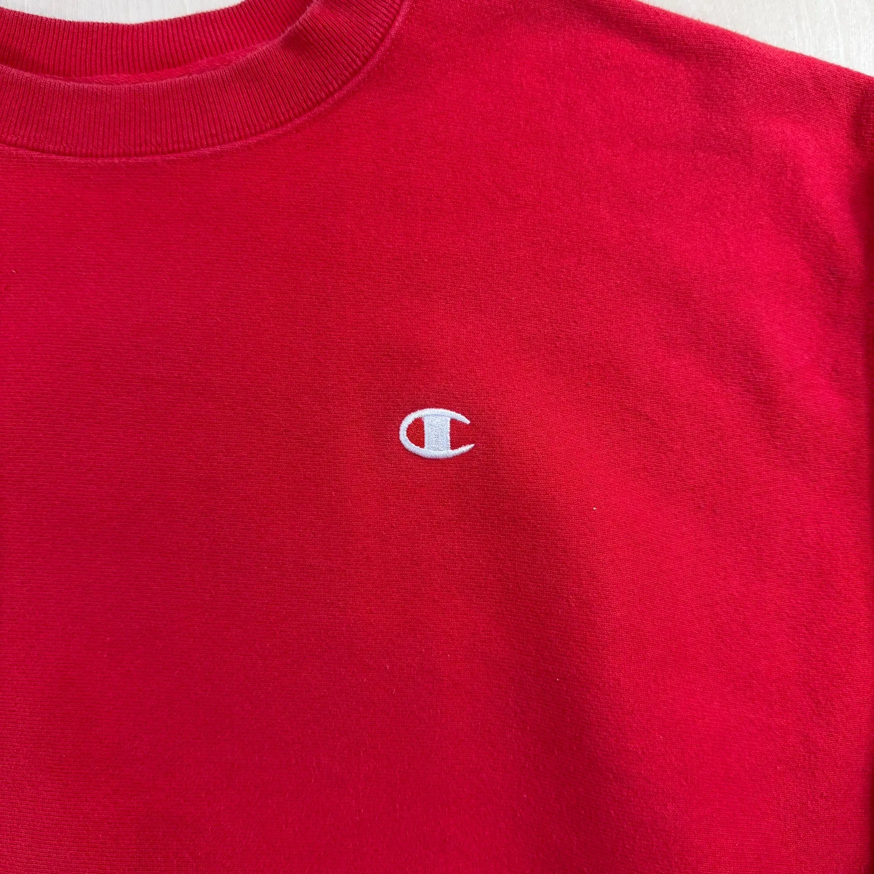J- Vintage Champion Reverse Weave Embroidered Logo Red Crewneck - L sold by HG Vintage product image thumbnail 2