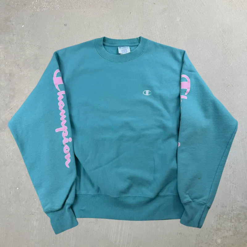 J- Vintage Champion Reverse Weave Embroidered Logo Teal Crewneck - M sold by HG Vintage