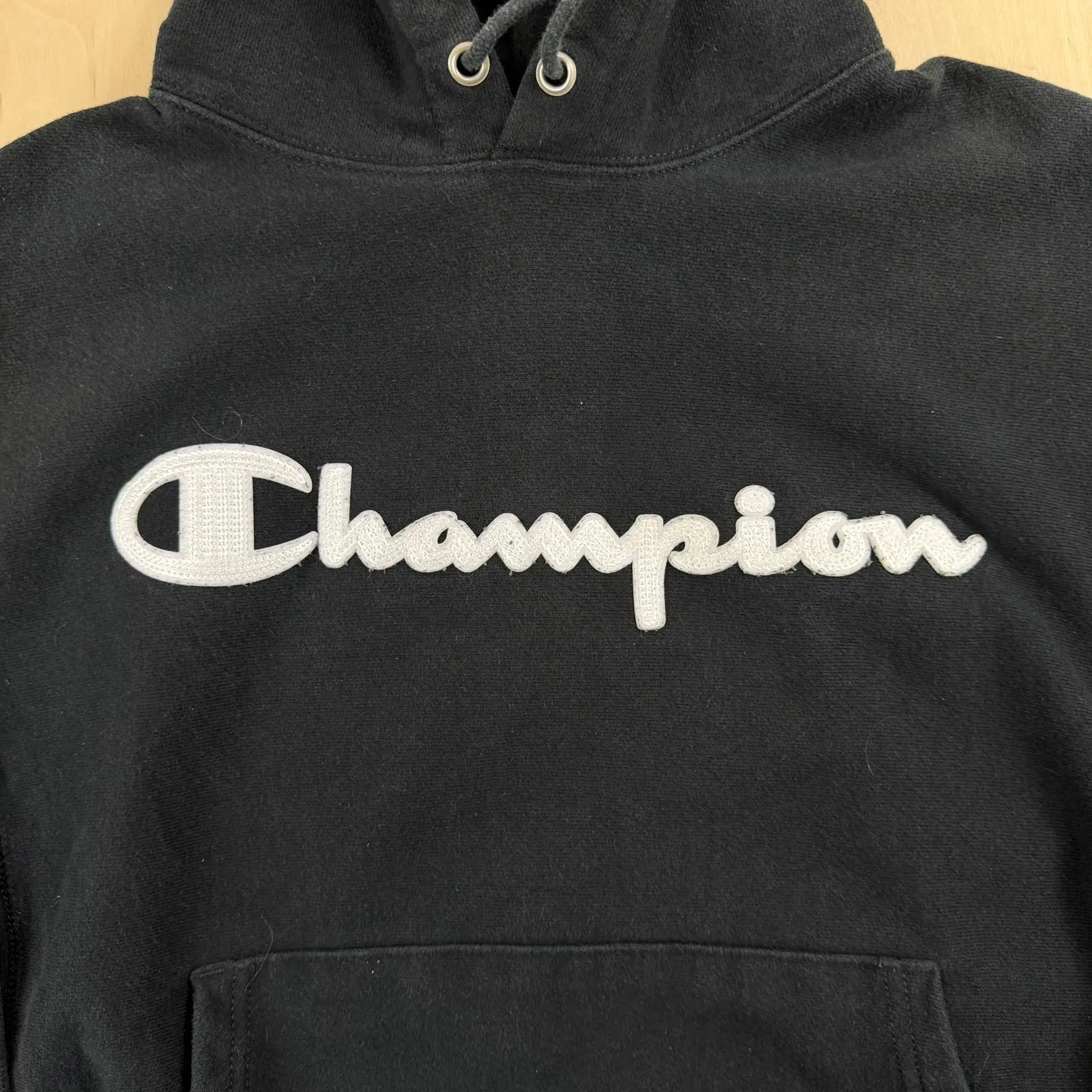 J- Vintage Champion Reverse Weave Embroidered Text Black Hoodie - M sold by HG Vintage product image thumbnail 2