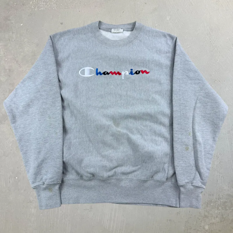 J- Vintage Champion Reverse Weave Embroidered Text Crewneck - M sold by HG Vintage