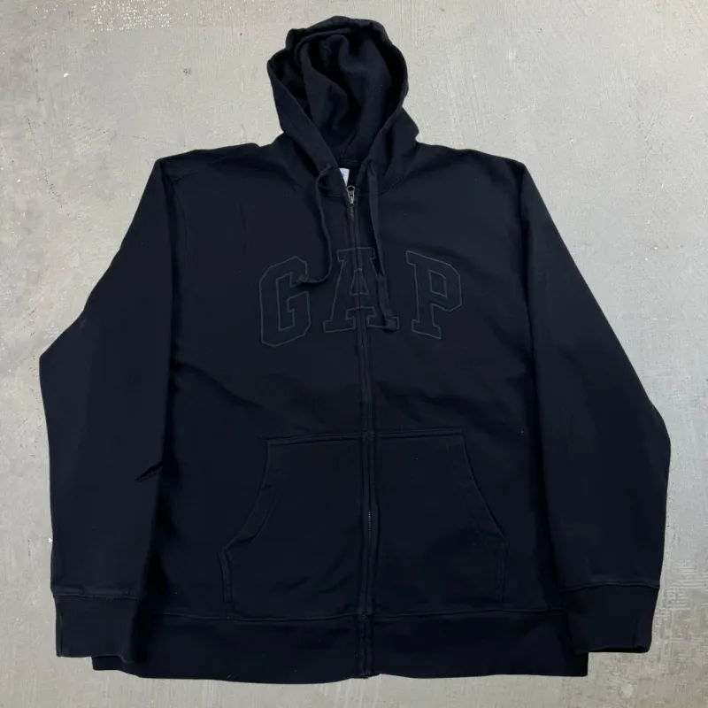 J- Vintage Gap Embroidered Text Black Zip Up Hoodie - 2XL sold by HG Vintage