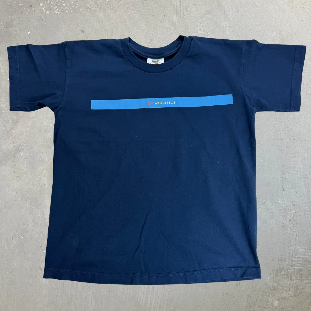 J- Vintage Nike Text & Swoosh Graphic Navy Tee - L sold by HG Vintage