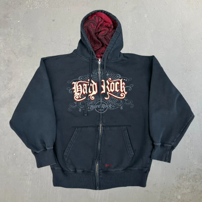 J- Vintage Hard Rock Cafe Berlin Embroidered Text Zip Up Hoodie - M sold by HG Vintage