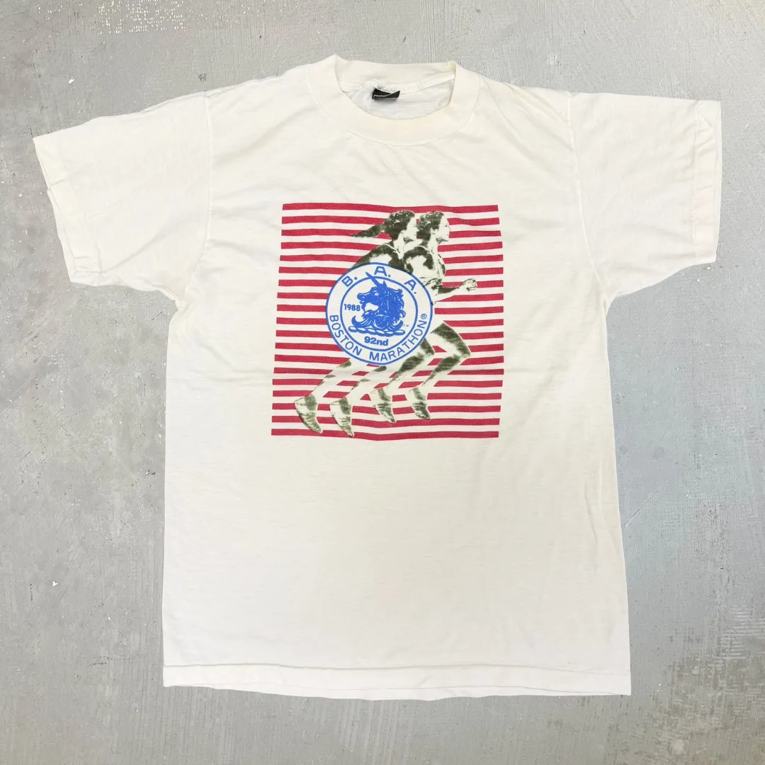 J- Vintage '88 B.A.A 92nd Boston Marathon Graphic Made In USA Single Stitch Tee - L sold by HG Vintage