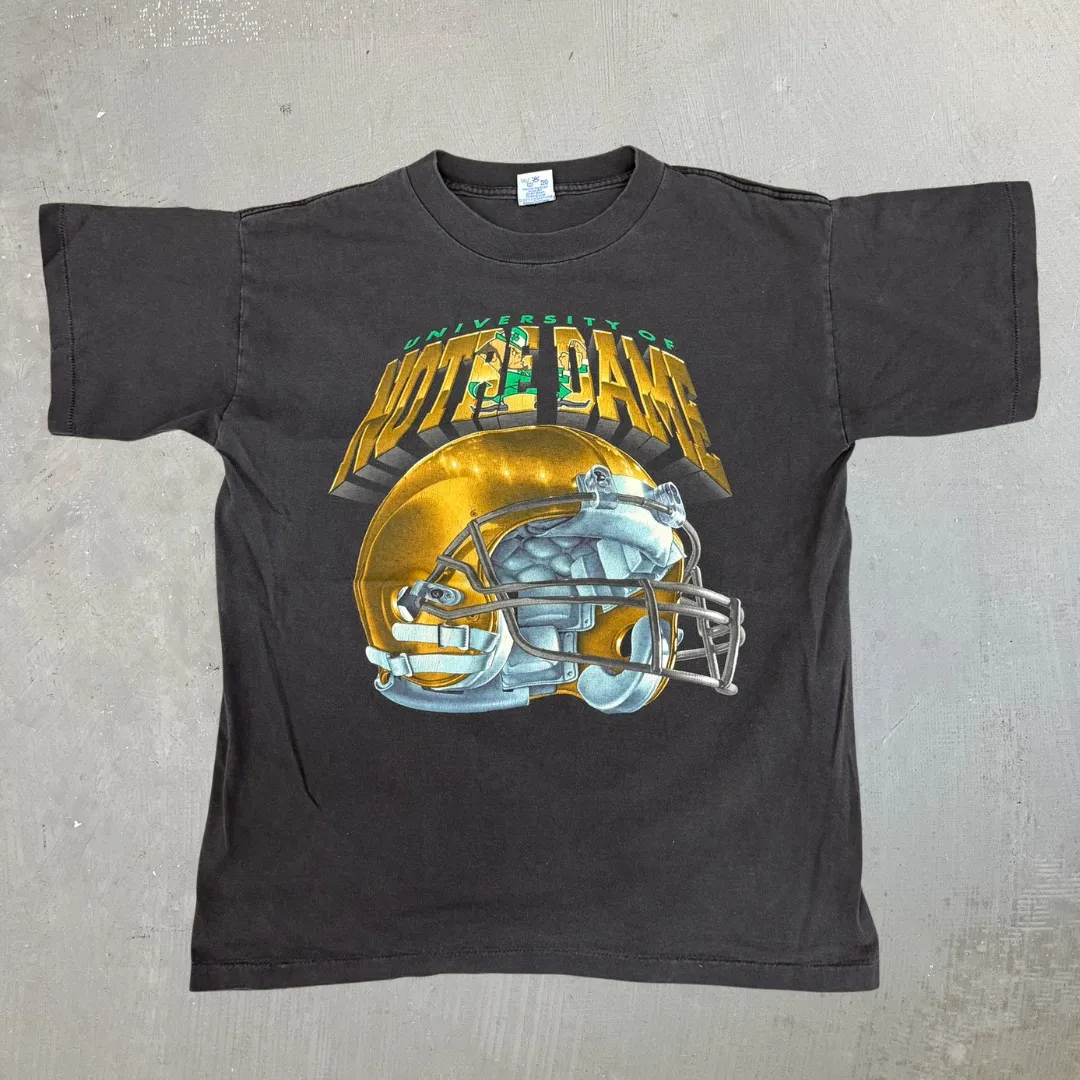 J- Vintage University Of Notre Dame Football Helmet Made In USA Single Stitch Tee - M sold by HG Vintage