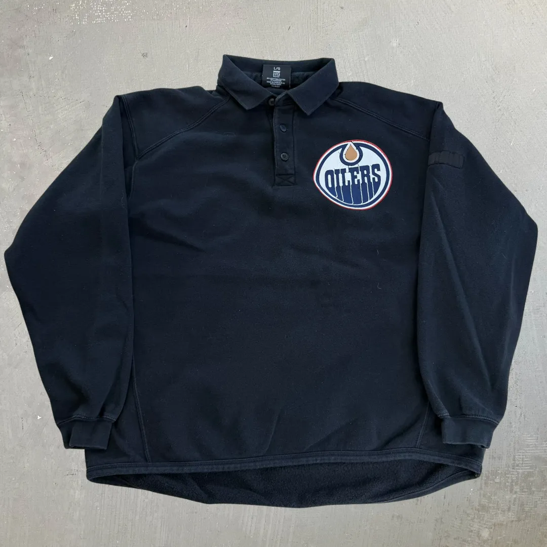 J- Vintage Edmonton Oilers NHL Henley Crewneck - L sold by HG Vintage