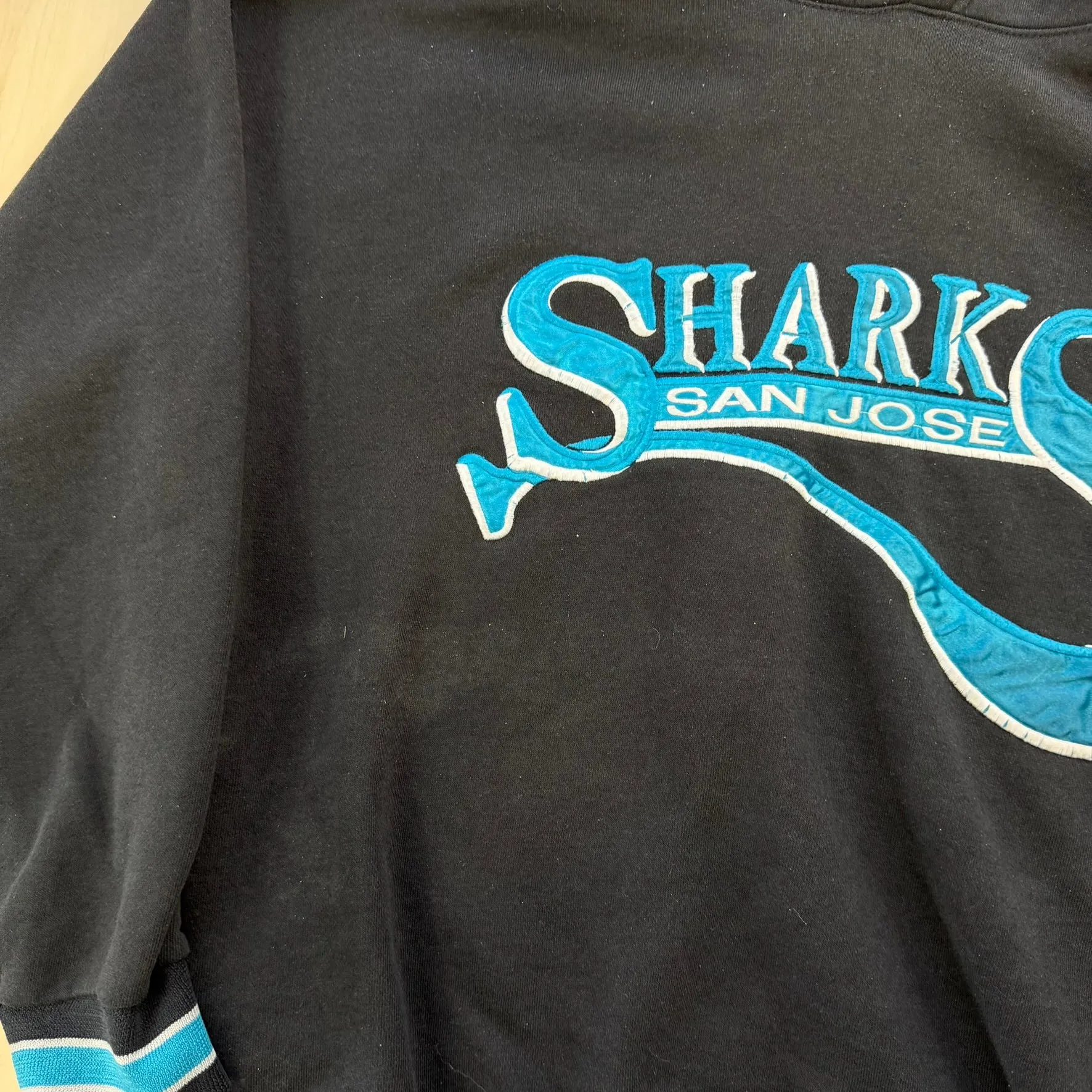 J- Vintage San Jose Shark NHL Starter Embroidered Text Hoodie - L sold by HG Vintage product image thumbnail 3