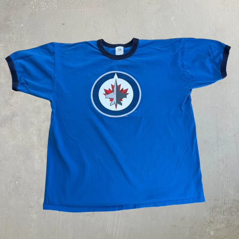 J- Vintage Winnipeg Jets NHL Logo Ringer Tee - XL made by HG Vintage