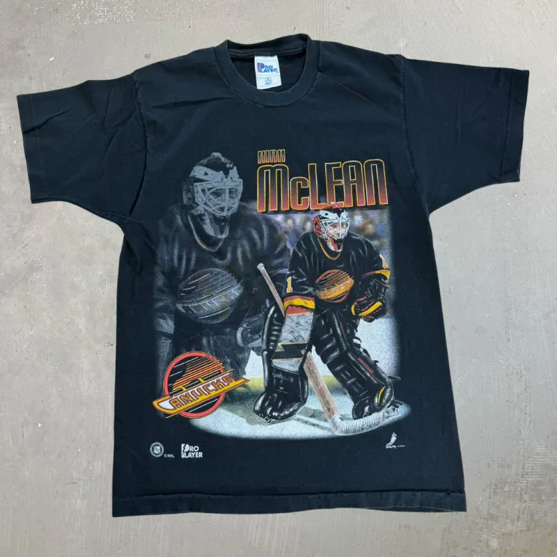 J- Vintage Vancouver Canucks Kirk McLean Picture NHL Pro Player Made In USA Single Stitch Tee - M made by HG Vintage