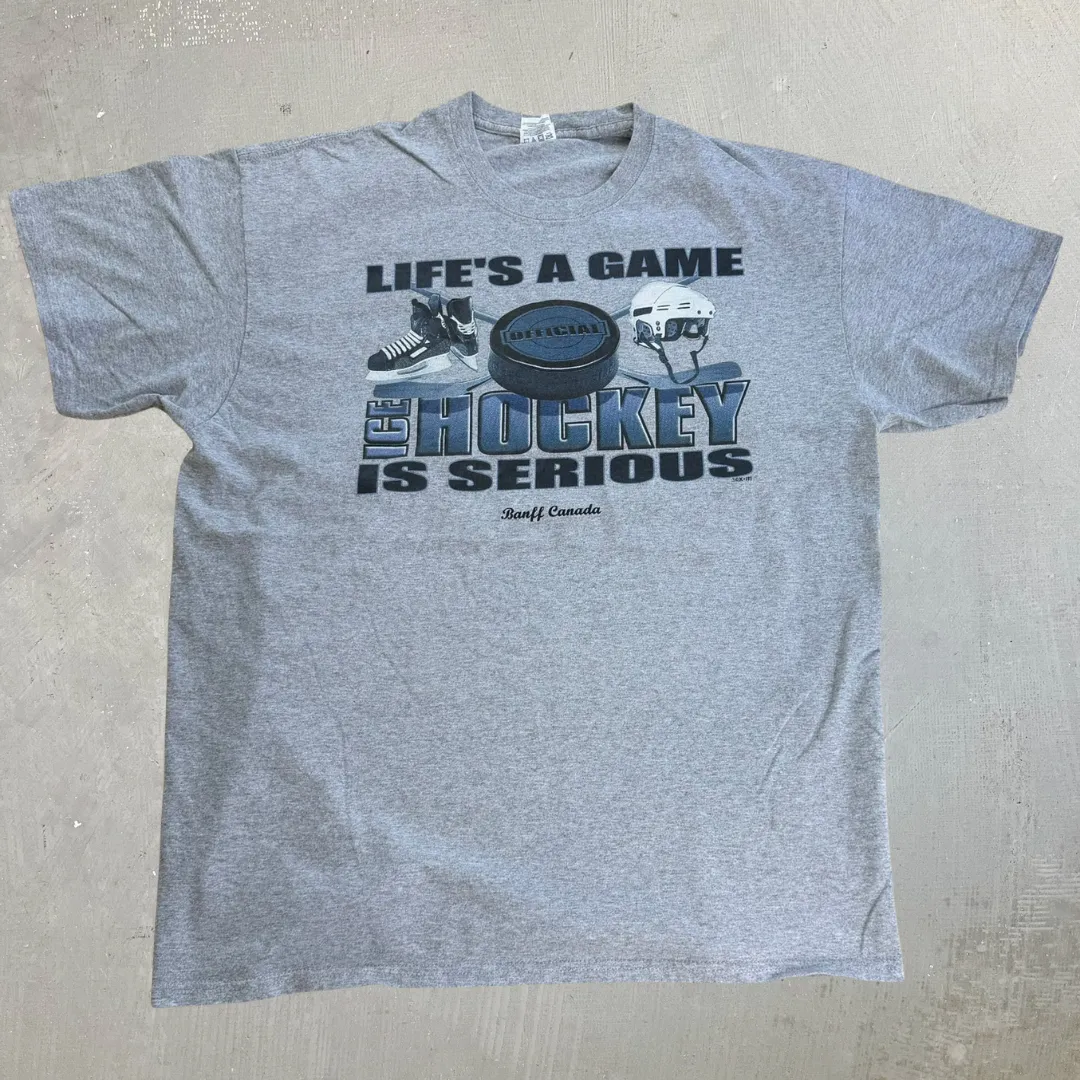 J- Banff Canada Ice Hockey Is Serious Graphic Text Tee - XL sold by HG Vintage