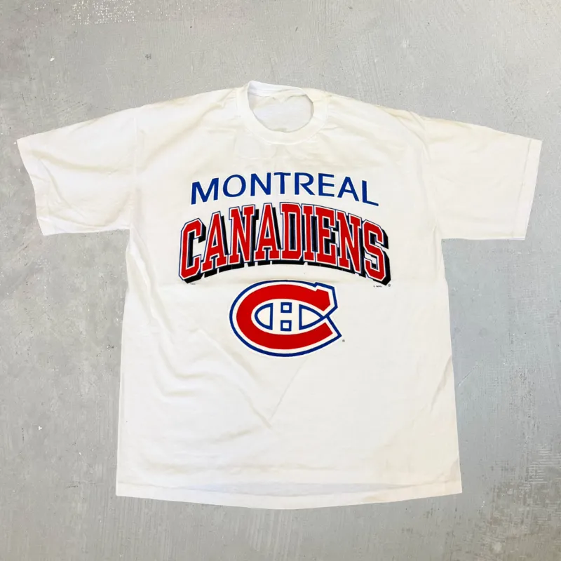 J- Vintage Montreal Canadiens NHL Logo & Text Graphic Single Stitch Tee - XL made by HG Vintage