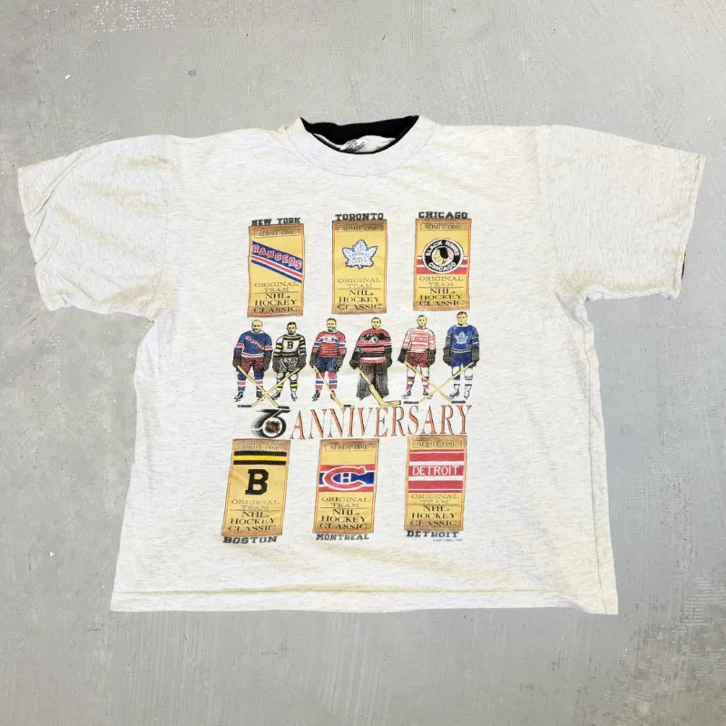 J- Vintage '91 NHL 75th Anniversary Original 6 Teams Graphic Tee - XL made by HG Vintage