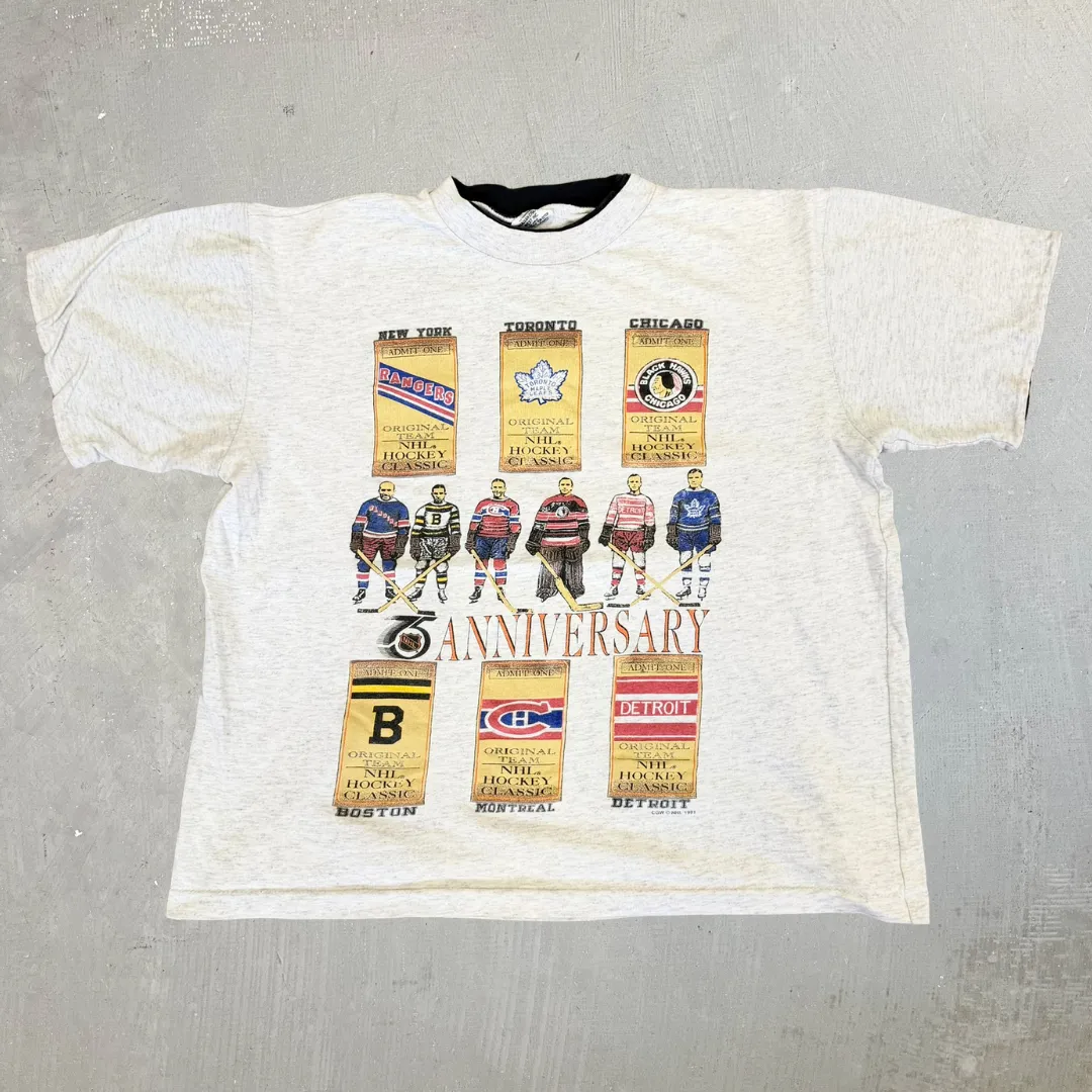 J- Vintage '91 NHL 75th Anniversary Original 6 Teams Graphic Tee - XL sold by HG Vintage