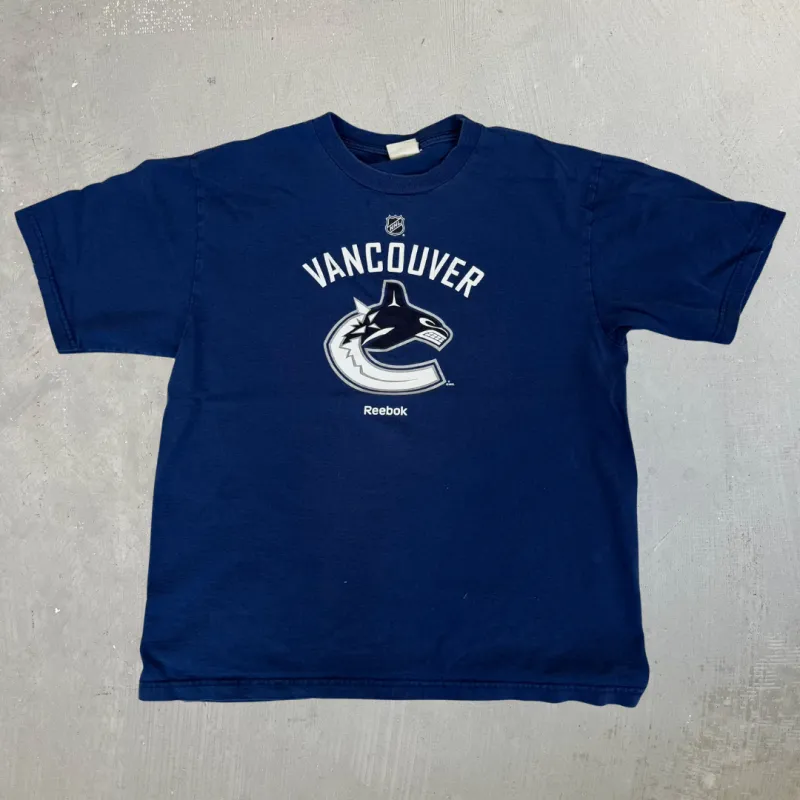 J- Vintage Vancouver Canucks NHL Reebok Logo & Text Tee - L made by HG Vintage
