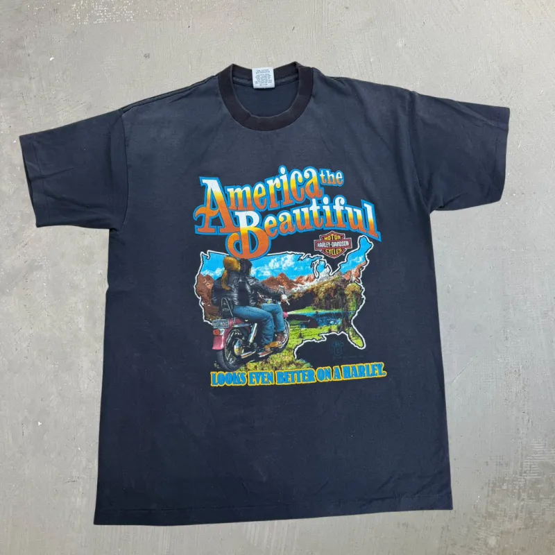 J- Vintage '88 Harley Davidson America The Beautiful Graphic Made In USA Single Stitch Tee - L made by Harley-Davidson