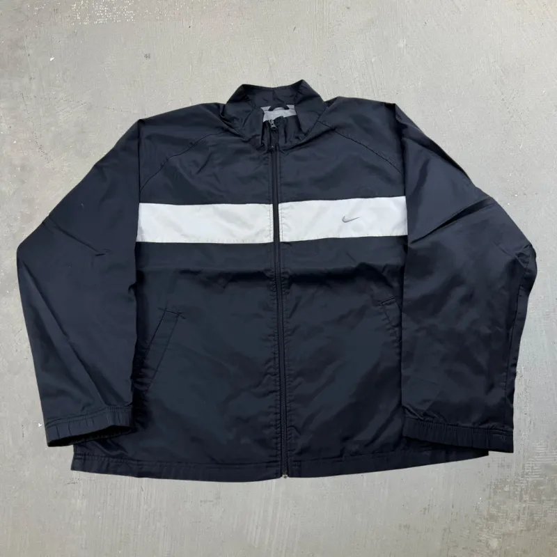 J- Vintage Nike Embroidered Swoosh Black/White Lightweight Zip Up Jacket  - XL made by HG Vintage