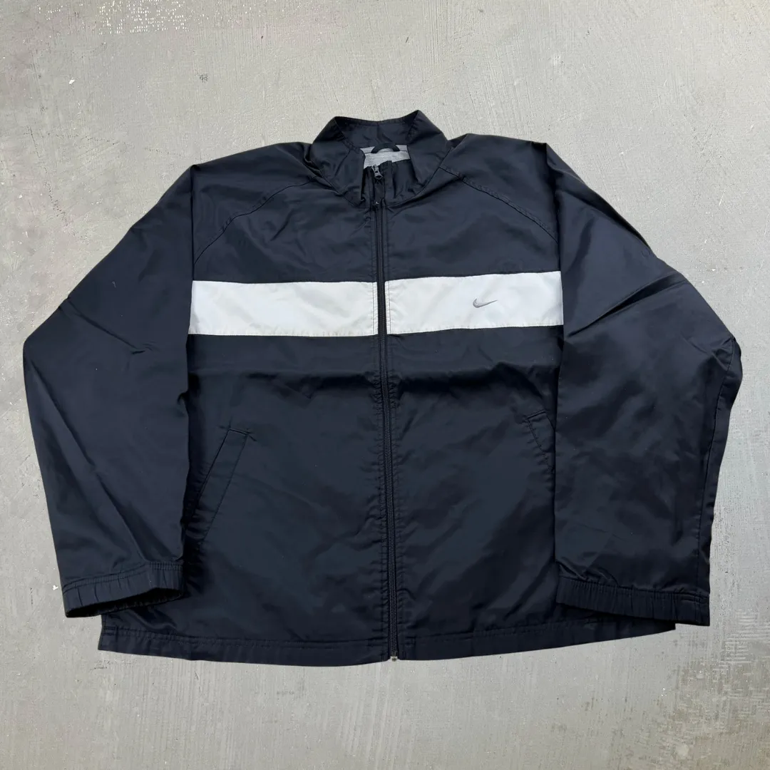 J- Vintage Nike Embroidered Swoosh Black/White Lightweight Zip Up Jacket - XL sold by HG Vintage