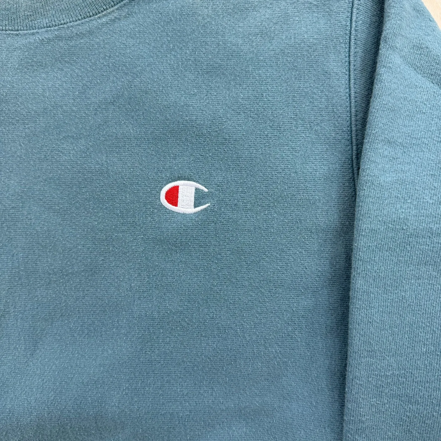 J- Vintage Champion Reverse Weave Embroidered Logo Teal Crewneck - S sold by HG Vintage product image thumbnail 2