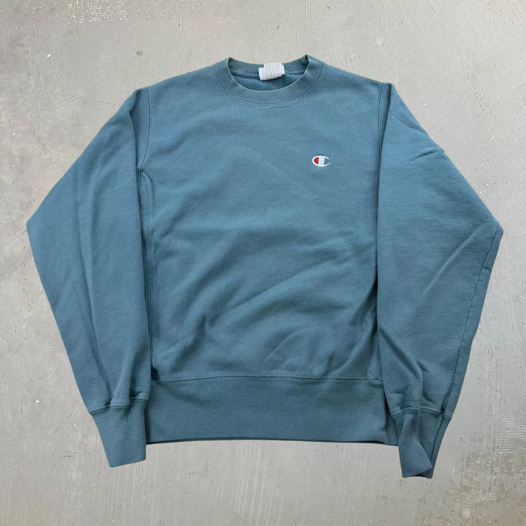 J- Vintage Champion Reverse Weave Embroidered Logo Teal Crewneck - S sold by HG Vintage