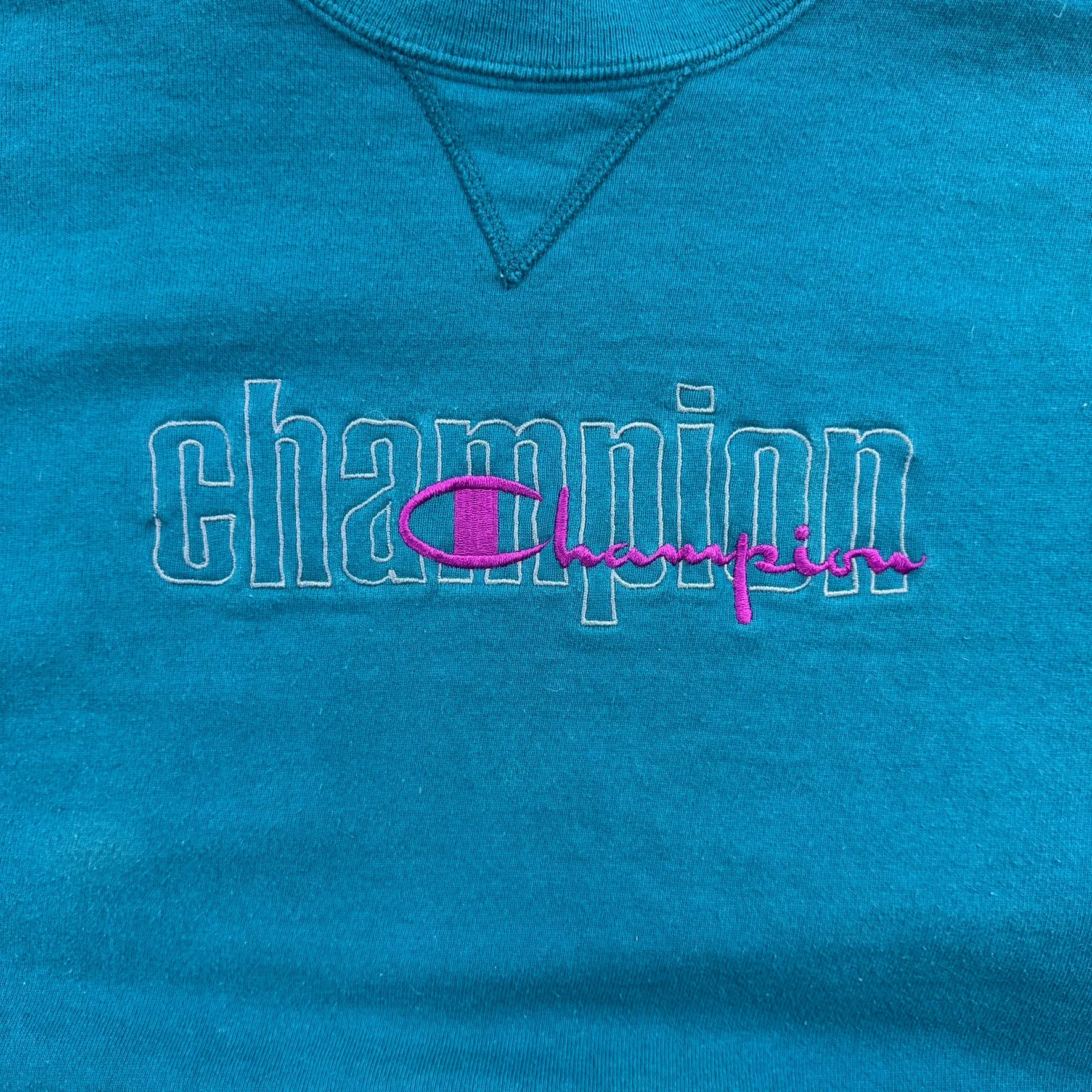 J- Vintage Champion Embroidered Logo & Text Made In USA Crewneck - 2XL sold by HG Vintage product image thumbnail 2