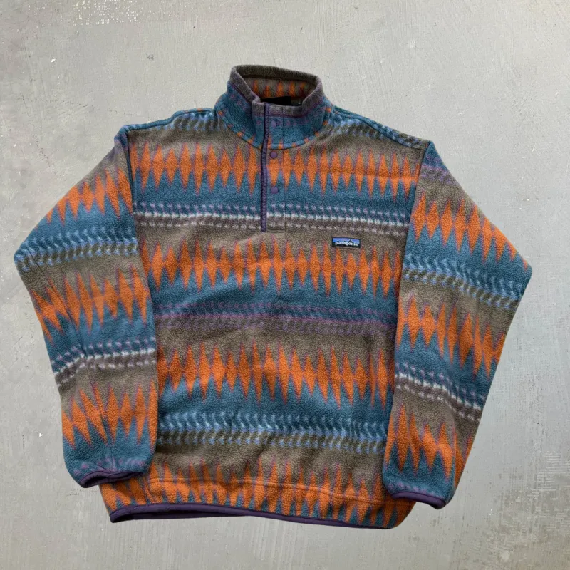 J- Vintage Patagonia Synchilla Teal/Orange Patterned Made In USA Polar Fleece - M made by HG Vintage