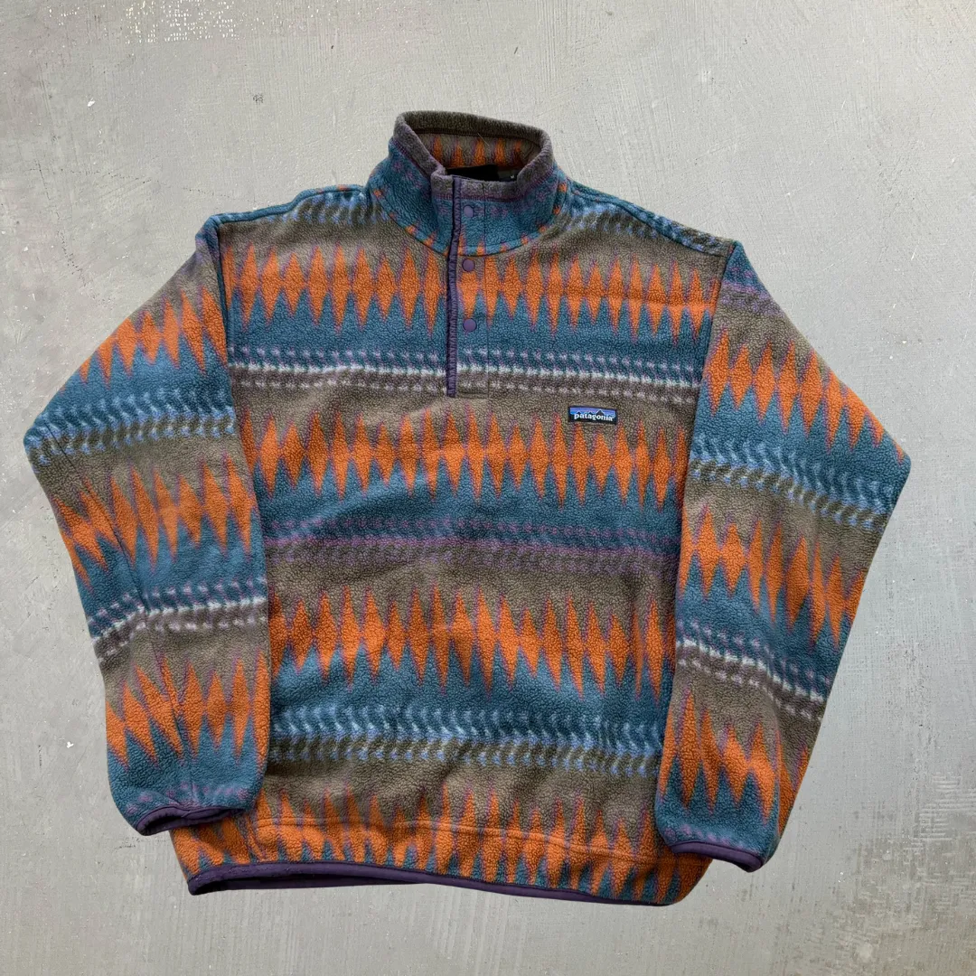 J- Vintage Patagonia Synchilla Teal/Orange Patterned Made In USA Polar Fleece - M sold by HG Vintage