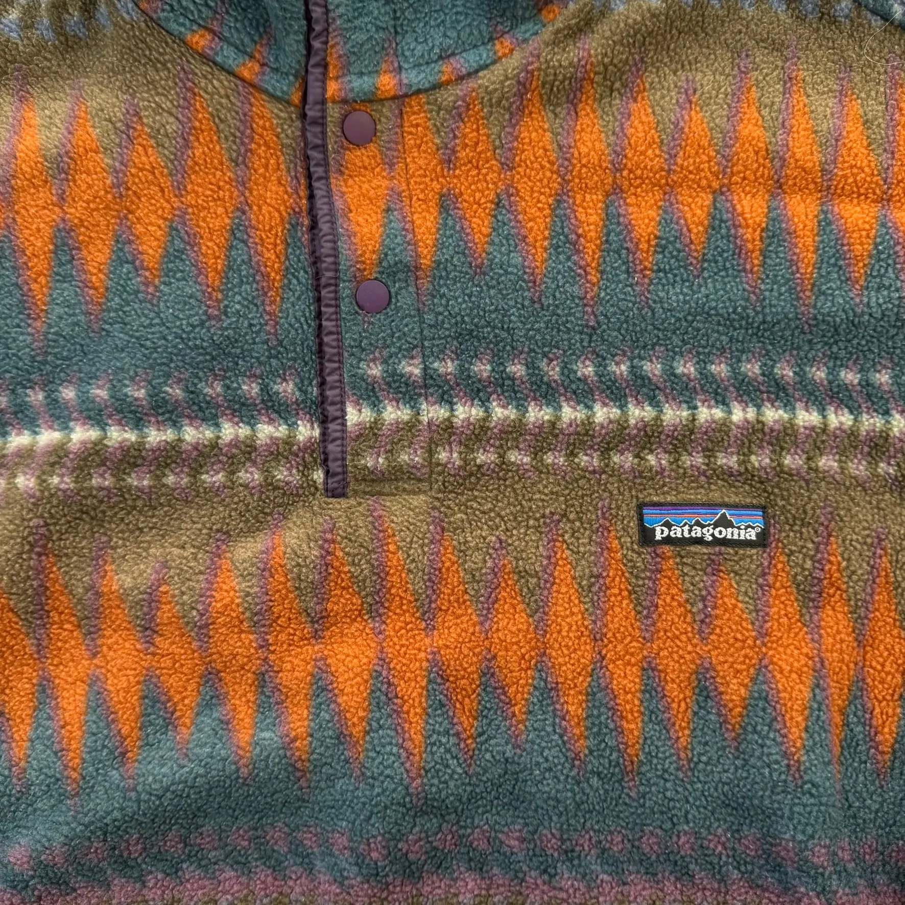 J- Vintage Patagonia Synchilla Teal/Orange Patterned Made In USA Polar Fleece - M sold by HG Vintage product image thumbnail 2
