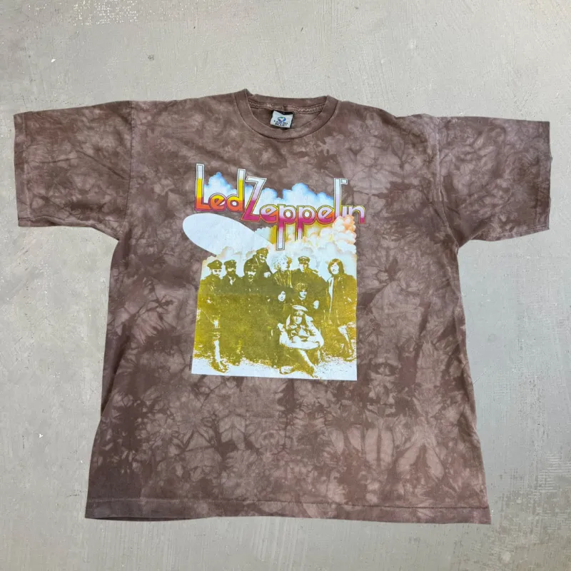J- Vintage '99 Led Zeppelin Liquid Blue Acid Wash Single Stitch Tee - XL made by HG Vintage