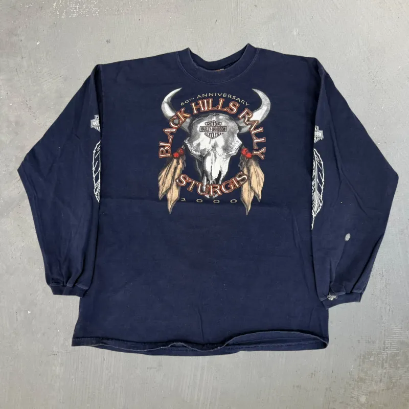 J-  Vintage '00 Harley Davidson Sturgis Black Hills Rally Graphic Made In USA Long Sleeve Tee - XL sold by HG Vintage