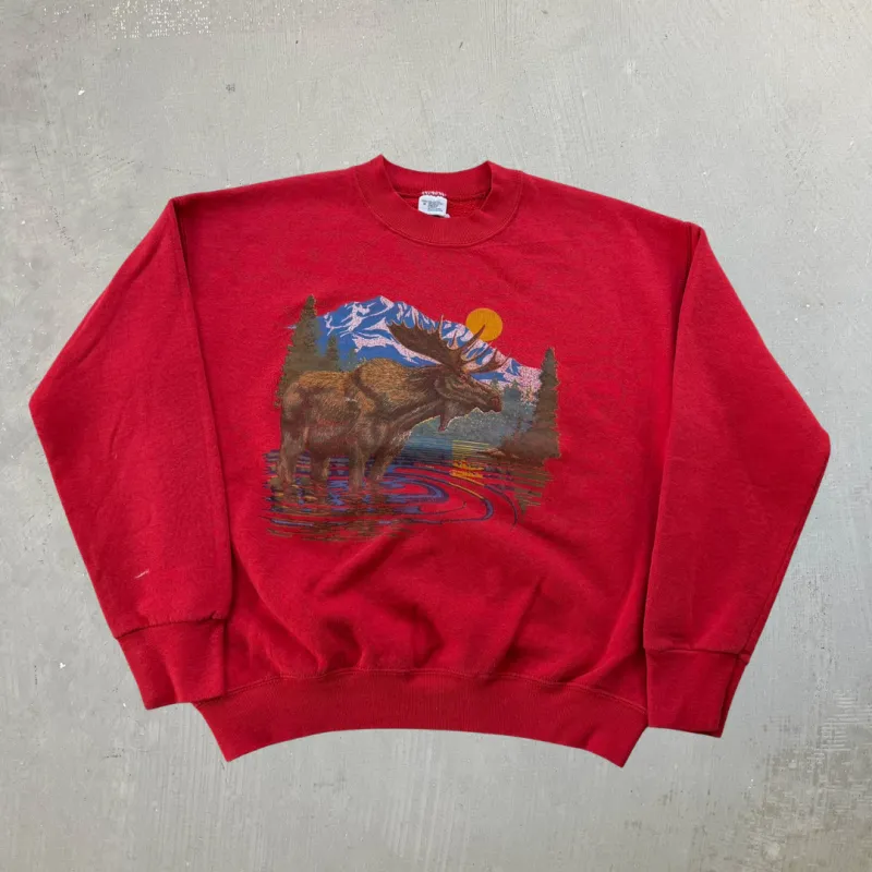 J-  Vintage Moose In Lake Animal Print Graphic Crewneck - M sold by HG Vintage
