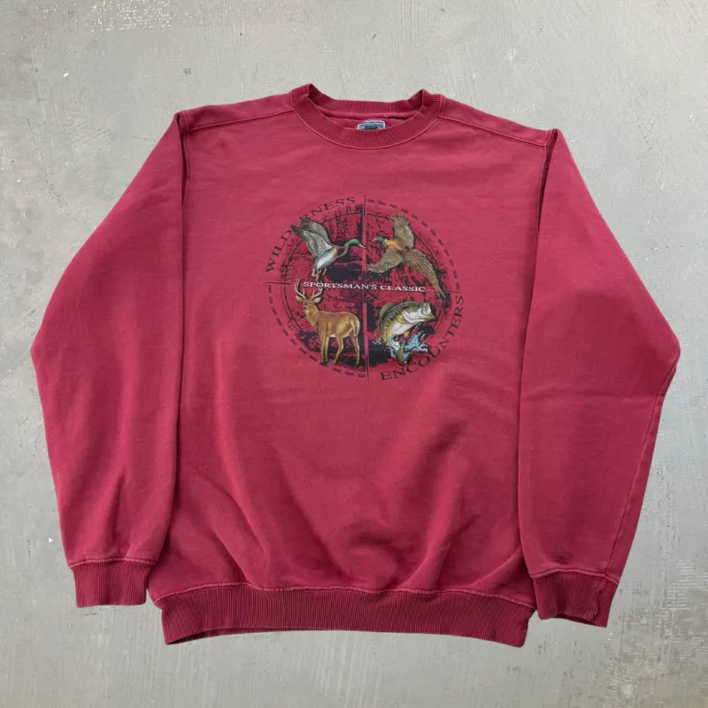 J-  Vintage Wilderness Encounters Sportsman Classic Graphic Crewneck - L sold by HG Vintage