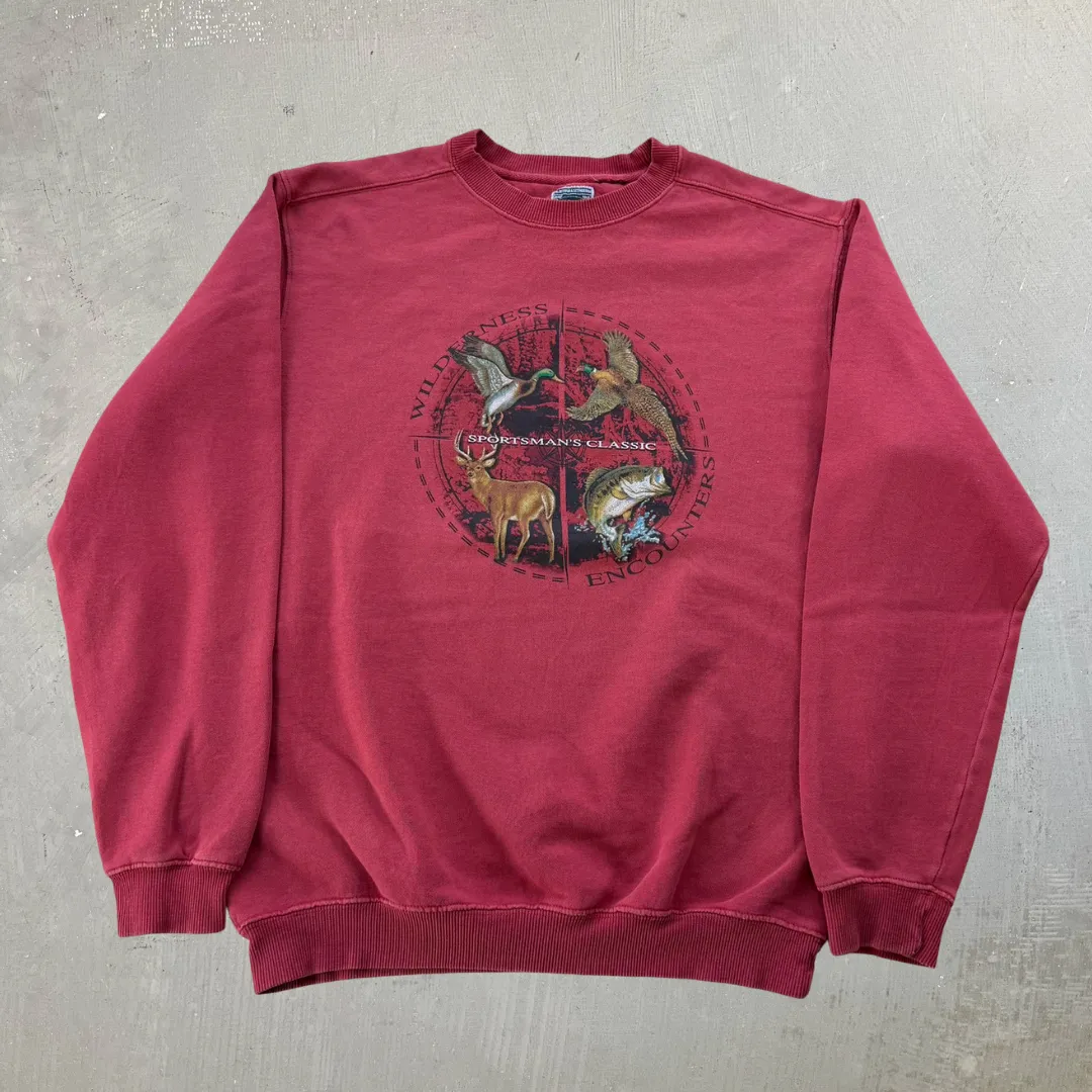 J- Vintage Wilderness Encounters Sportsman Classic Graphic Crewneck - L sold by HG Vintage