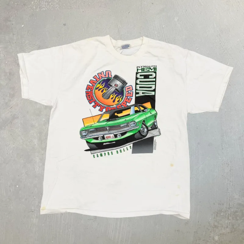 J- Vintage '97 Plymouth Cuda Campus Bully Car Graphic Tee - L made by Nascar