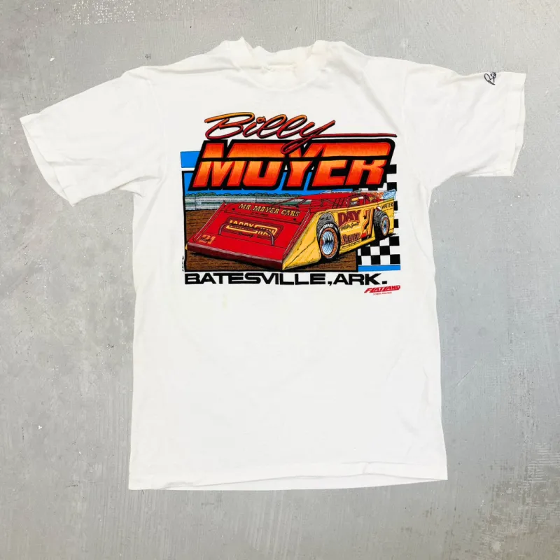 J- Vintage '90 Billy Moyer Car Graphic Single Stitch Tee - L made by Nascar