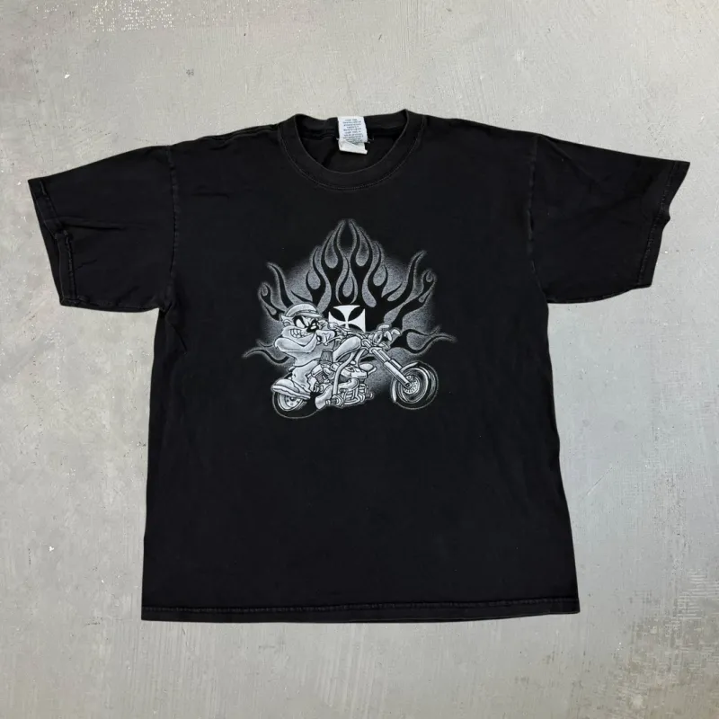 J- Vintage '00 Looney Tunes Tazmanian Devil Motorcycle Graphic Tee - L made by Harley-Davidson