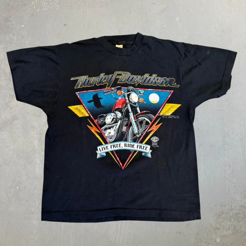 J- Vintage '87 Harley Davidson Live Free, Ride Free Graphic Made In USA Single Stitch Tee - L made by HG Vintage