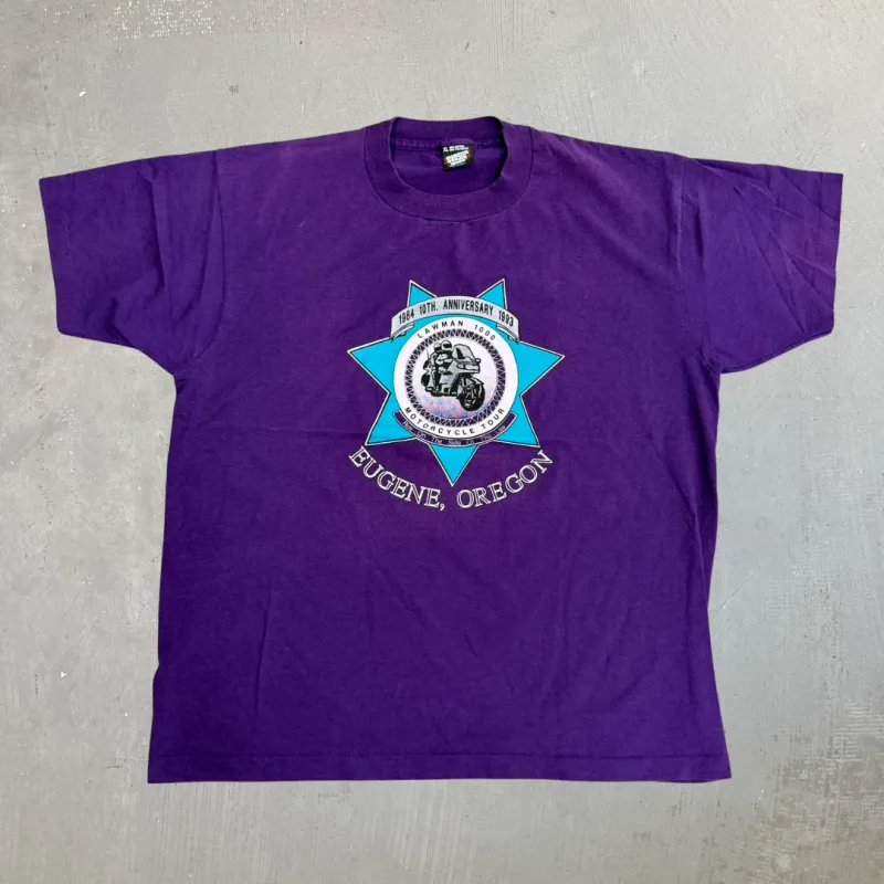 J- Vintage '93 Eugene Oregon Motorcycle Tour Graphic Made In USA Single Stitch Tee - XL made by HG Vintage