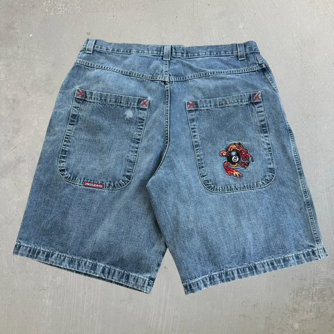 J- Vintage JNCO Embroidered 8Ball & Dragon Jorts - W42 sold by HG Vintage product image thumbnail 2