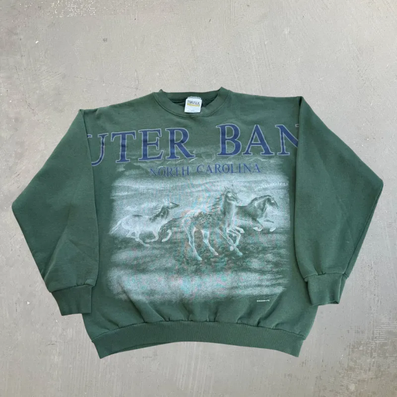 J- Vintage Outer Banks North Carolina Horses Graphic Made In USA Crewneck - L made by HG Vintage