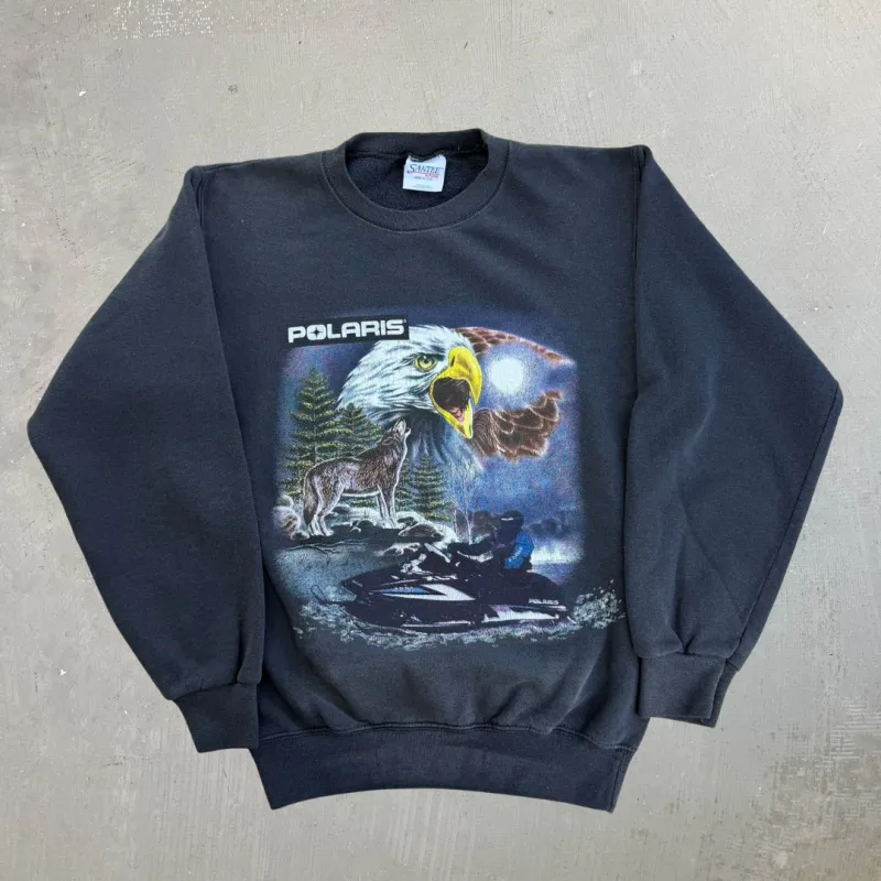 J- Vintage Polaris Snowmobile & Eagle Graphic Made In USA Crewneck - S made by Harley-Davidson
